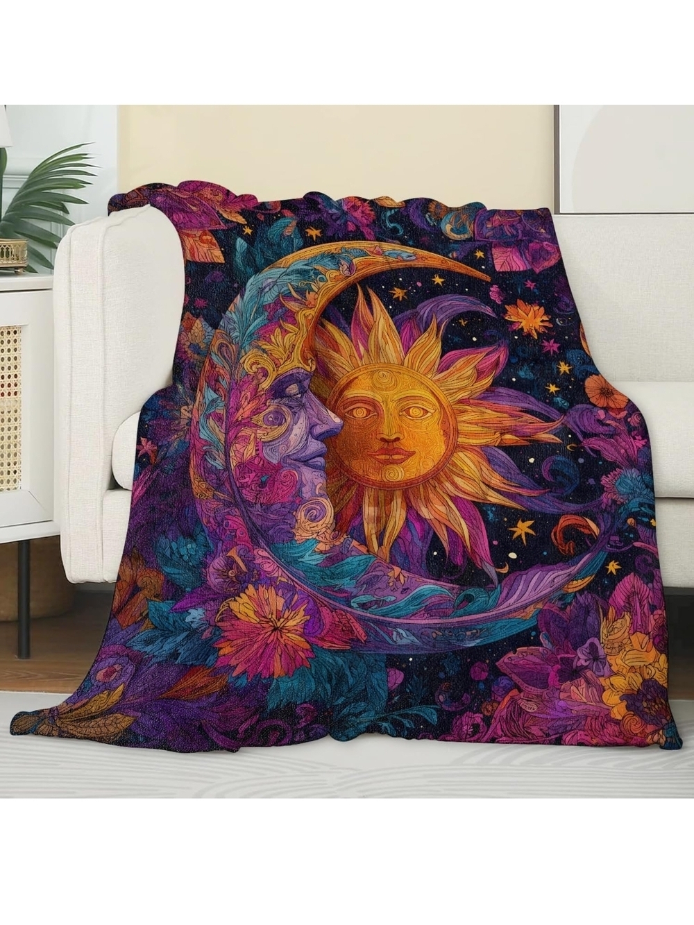 Bohemian Sun & Moon Throw Blanket - Vibrant‎ Purple Multi 60x50